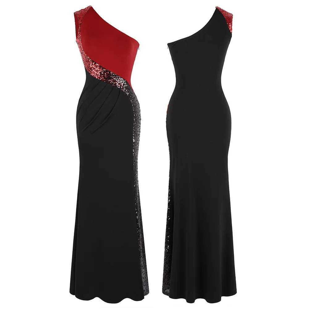 Black red Angel-Fashion женское комбинированное вечернее платье с блестками и градиентом, вечернее платье с разрезом, плиссированное черное, красное 446 - Цвет: Black red