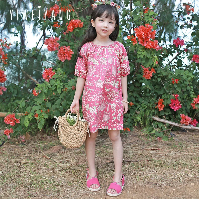 2019 Summer New Korean Girls⟺shion Cotton Short Sleeve Children's Broken Flower Dresses Lovely Retro Dress | Детская одежда и