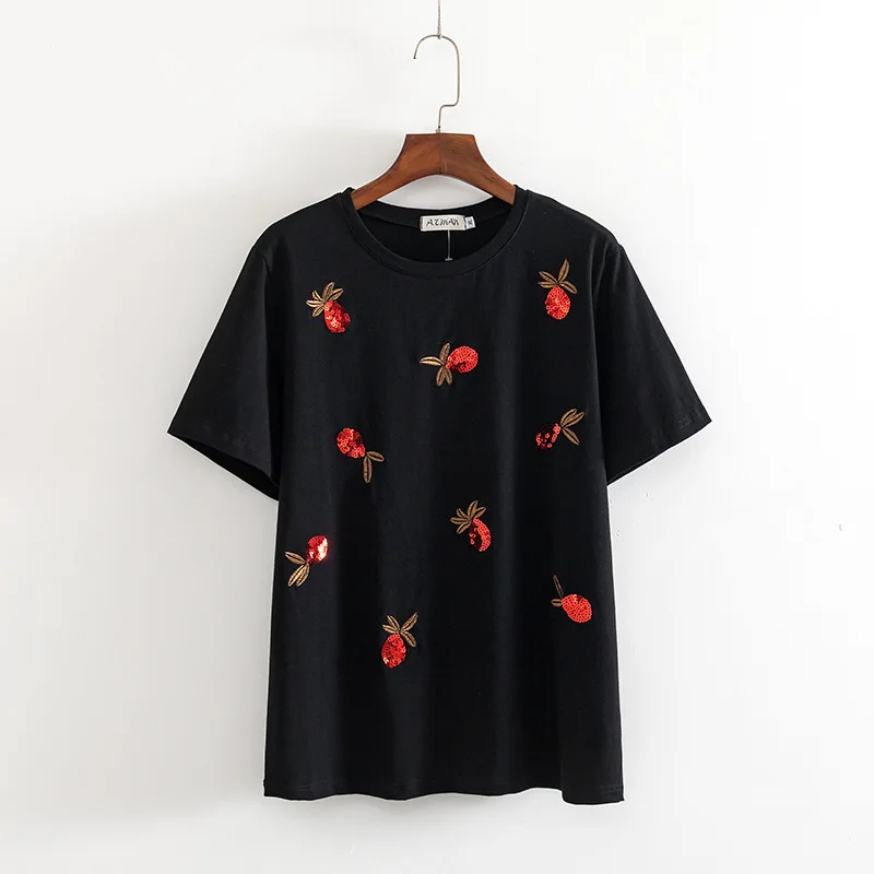 Повседневная летняя футболка размера плюс 2019 женская одежда модные свободные