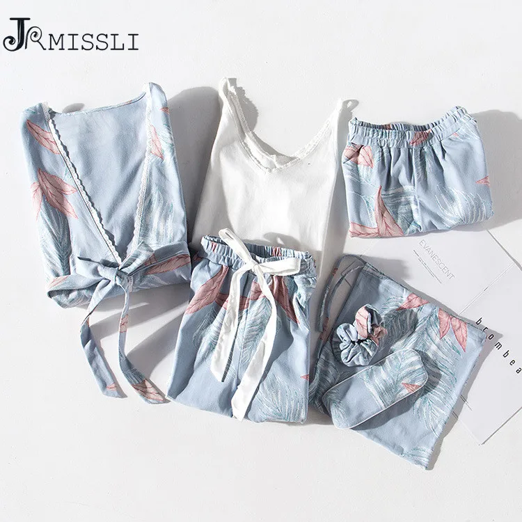 JRMISSLI, новинка, халат, сексуальный, v-образный вырез, хлопок, халаты, одежда для сна, весна, осень, для женщин, пижама, 7 шт., набор, халат, набор, нижнее белье, женское белье