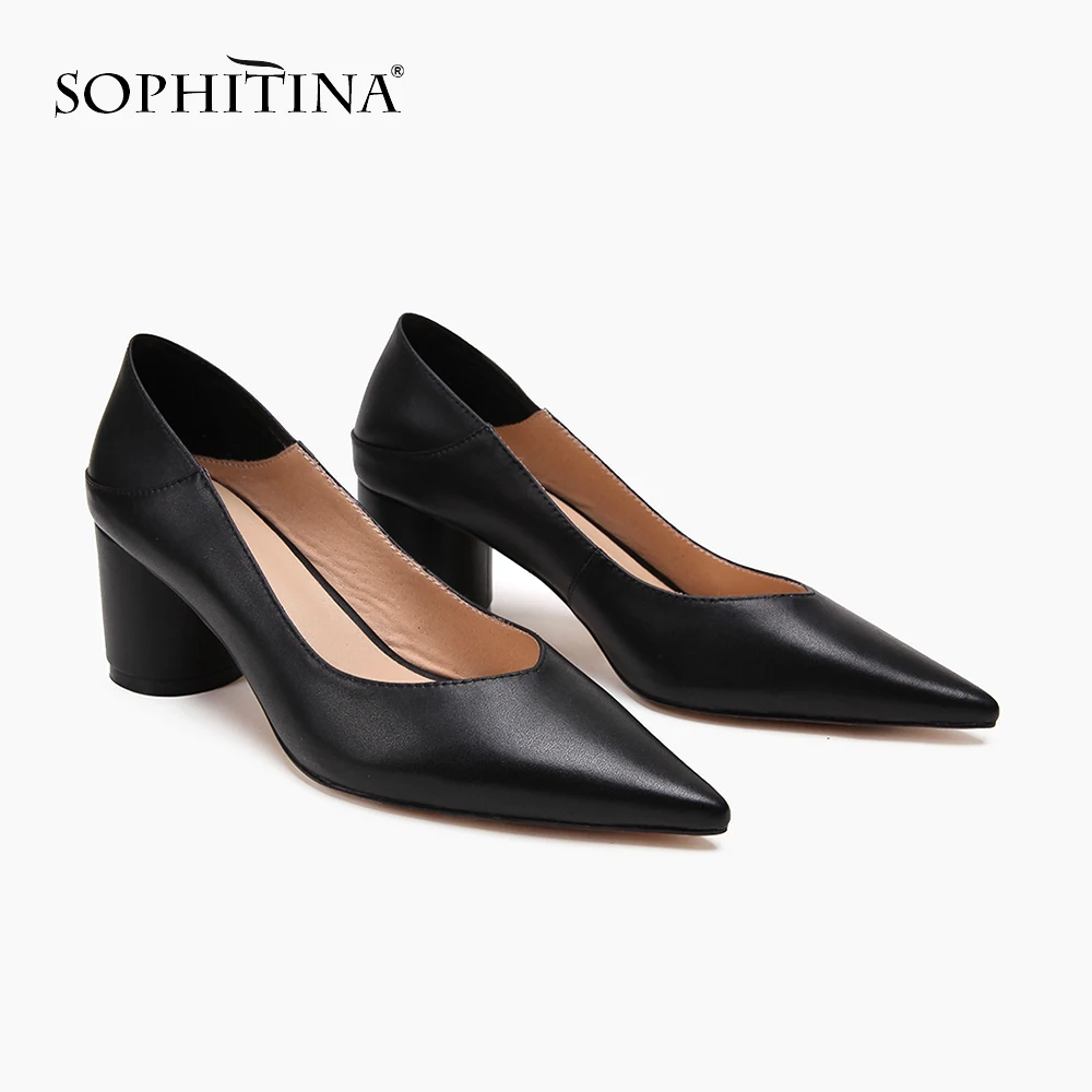 

SOPHITINA High-Quality Women's Pumps Genuine Leather Round Heel Shoes Casual Office Ladies Shoes Shallow Comfortable Pumps SO164