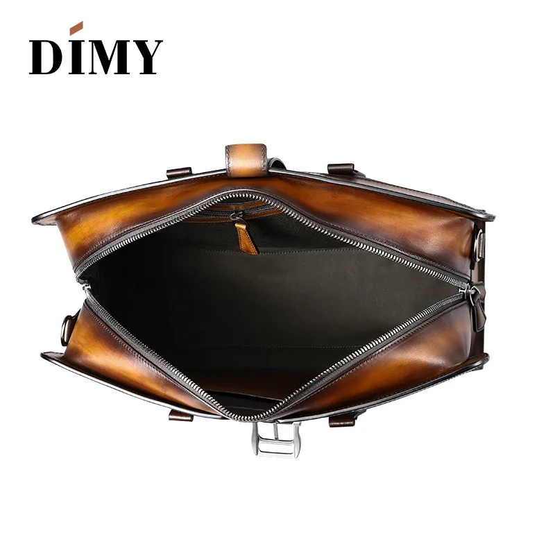 DIMY Italian Cow Leather Handbags Designer Business Briefcases For Men Shoulder Bags Large Capacity Vintage Patchwork Zipper Bag