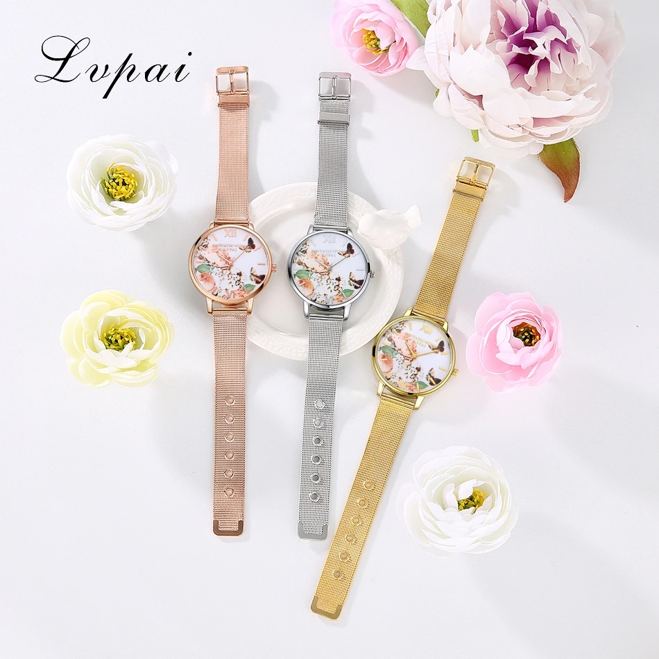 Мода Повседневная Розовое Золото Спортивные Часы Женщины Кварцевые Lvpai Бренд