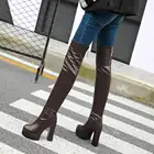 Женские сапоги выше колена на массивном высоком каблуке, размеры 34-43