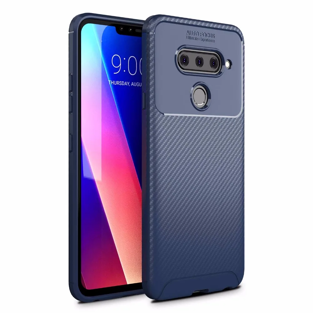 Чехол для LG V40 ThinQ из углеродного волокна матовый Силиконовый противоударный