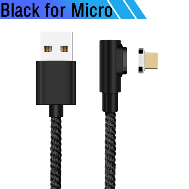 Black for Micro 90 градусов Магнитный Micro Usb зарядный провод шнур для игр Usbc Магнитный кабель для huawei P30 P20 Pro Xiaomi Redmi 8 8A Tipo C - Цвет: Black for Micro