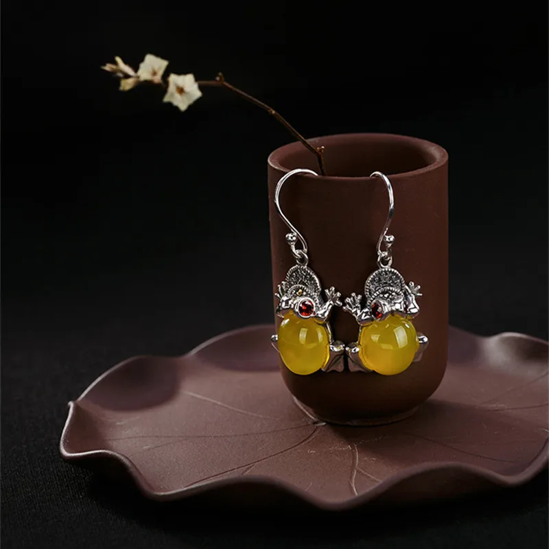 Серьги лягушки из 100% натурального серебра 925 пробы женские винтажные серьги