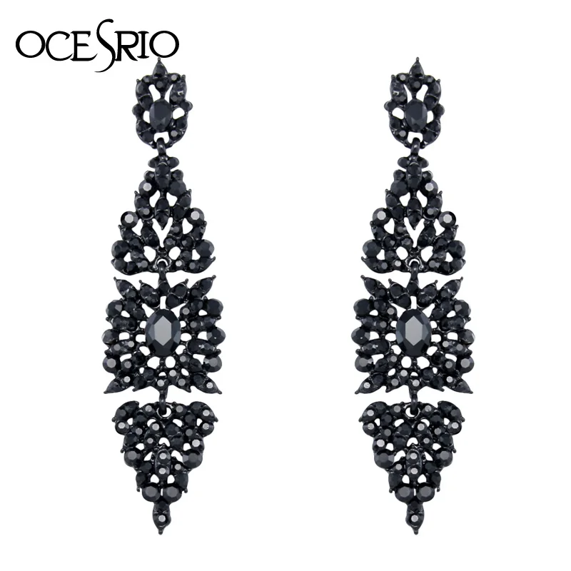 Женские Висячие серьги OCESRIO черные длинные висячие со стразами большие вечерние