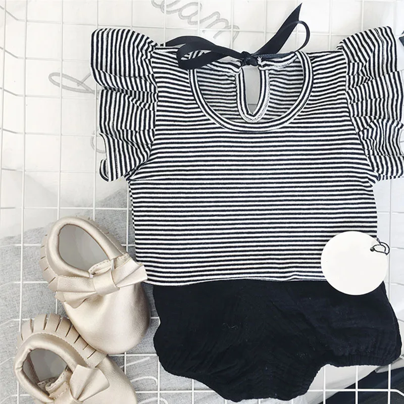 Toddler Girl Summer Causal T Shirt Ruffle T-shirt For Girls Lovely Baby Pink/White/Gray/Striped Basic Tees Quality Tops