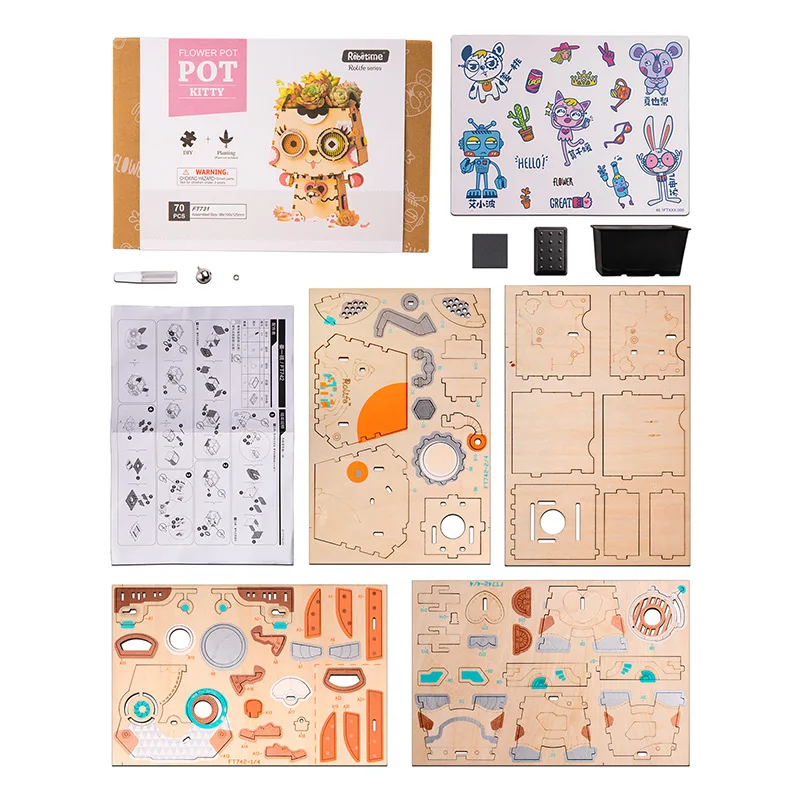 Rolife горшок для растений DIY цветочный горшок из мультфильма деревянная декоративная коробка для суккулентов садовый бонсай горшок для цветов садовый Декор для дома и офиса