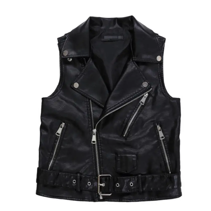 

2018 New Women Leather Vest PU Soft Vest Ladies Leather Motorcycle Vests Pocket vest waistcoat fashion zipper Rivet Jacket L225