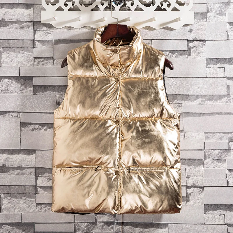 

Brieuces New Gold silver women winter sleeveless jacket couple models down cotton vest women and men vest Chaleco hombre y mujer