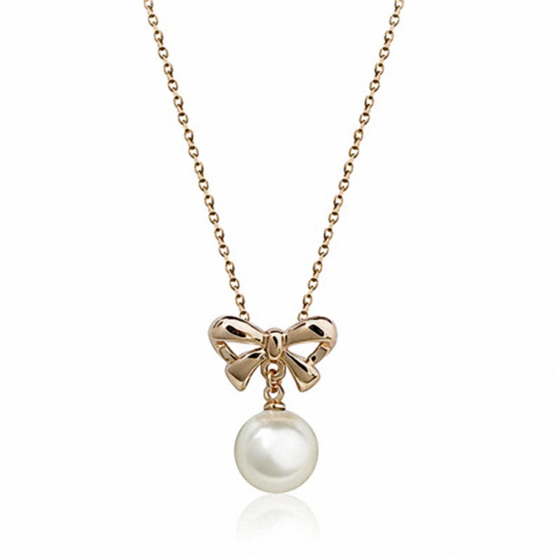 TracysWing Hot Sale Rose Gold Color Fashion Butterfly Bowknot Pearl Pendant Necklace For Women Valentine's Gift 134894r | Украшения и