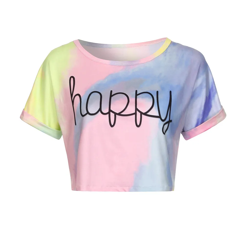 Многоцветный Camisa feminina летние женские футболки градиентные топы с буквенным принтом женские топы с коротким рукавом повседневные футболки Tie dye Xew - Цвет: Многоцветный