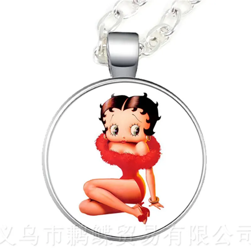 

1pcs 25mm Round Glass Cabochon Handmade Betty Boop Necklace For Friends Glass Pendant Jewelry For Women Girls Best Gift