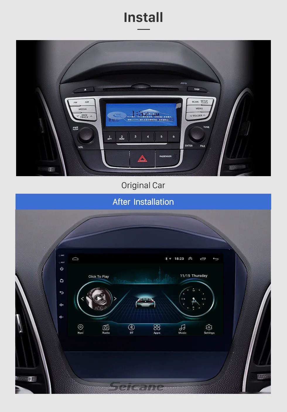 Seicane Android 8,1 gps навигация Авто Радио 9 дюймов стерео для 2009- hyundai IX35 мультимедийный плеер с USB Bluetooth