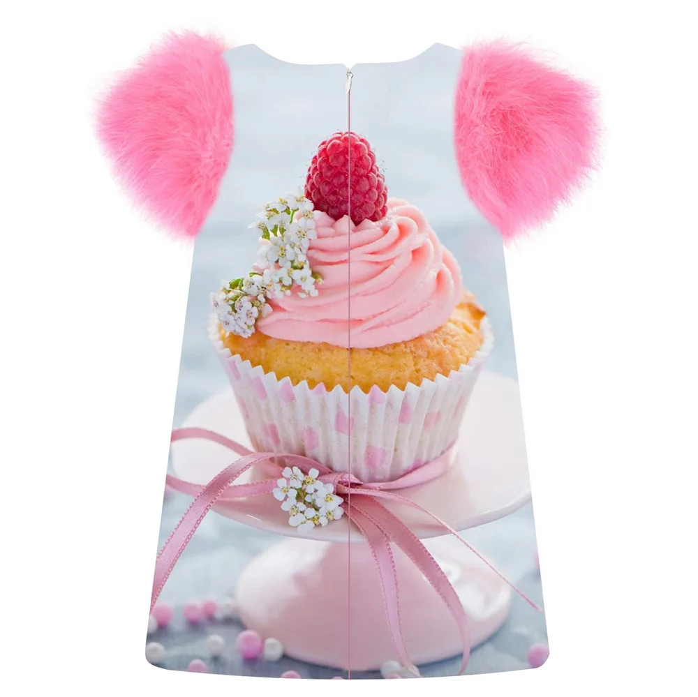 baby Girls Dress 2018 The cake print fashion Spring/Autumn faux fur sleeve best Toddler Kids Dresses Children Clothing | Детская одежда
