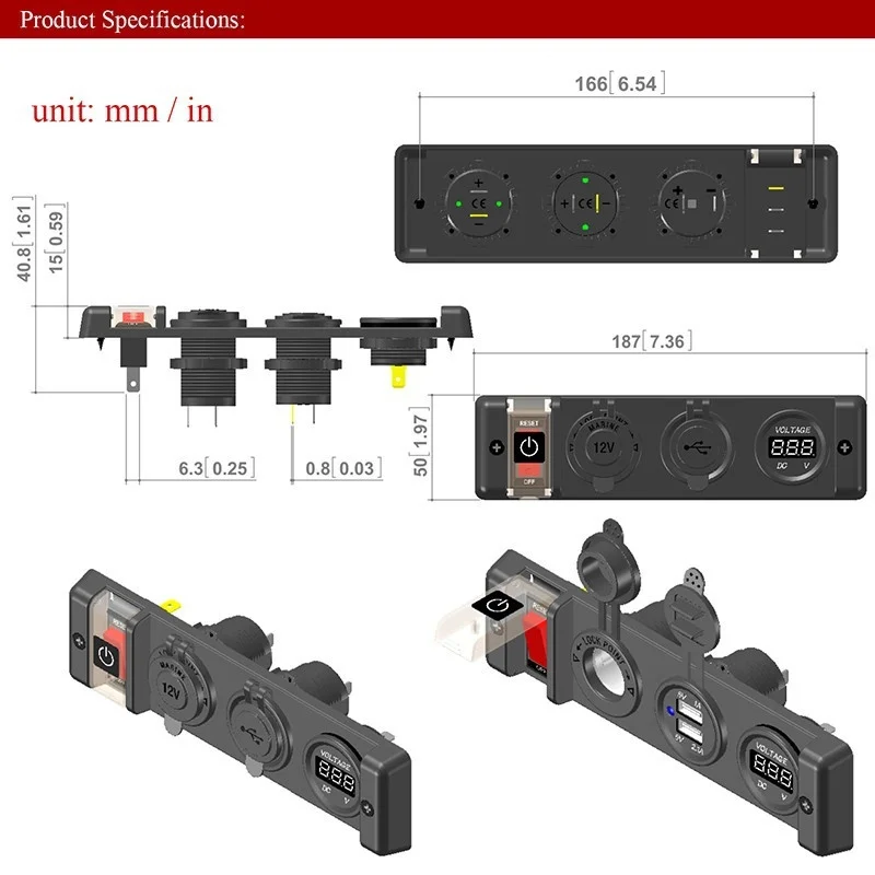 DC 12/24 в Автомобильная лодка Цифровой вольтметр дисплей USB 2.1A зарядное устройство