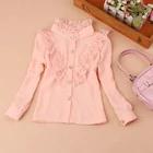 Демисезонные школьные блузки для девочек; Одежда для детей; Одежда для маленьких девочек; Шифоновая Детская рубашка; Кружевные лоскутные блузки; Детская одежда