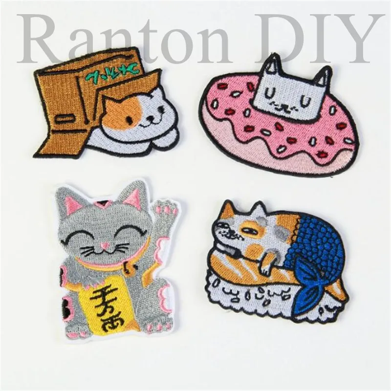 1 шт. DIY нашивки вышитые железные нашивки для одежды суши Кот розовый пончик котенок аппликация клей железные нашивки для DIY