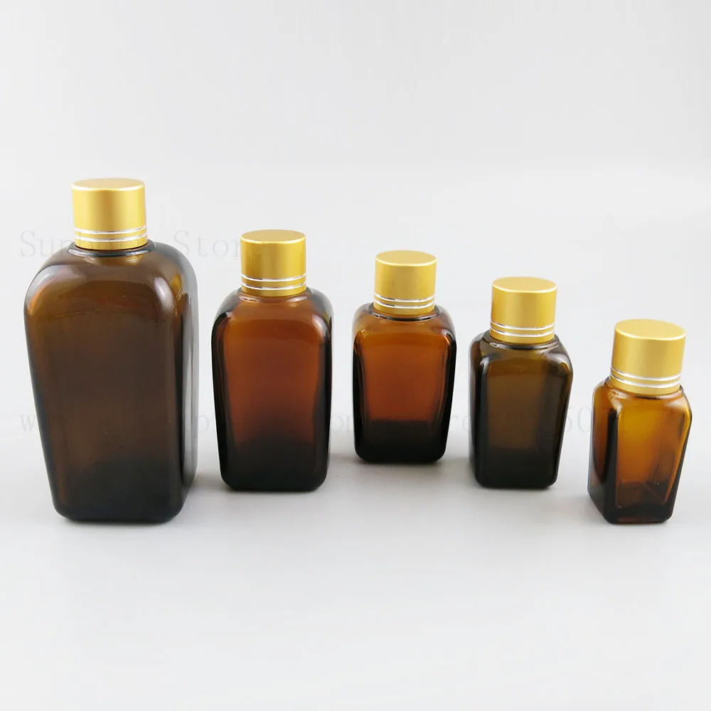 10/25/35/ 50/100 ml 1 oz квадратный янтарного цвета Стекло многоразовая бутылка жидкость