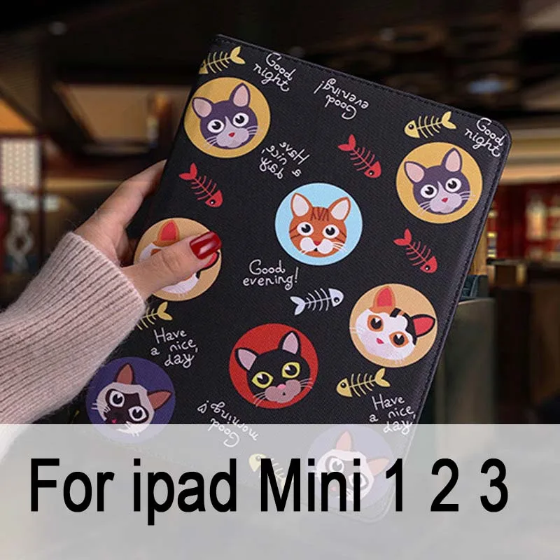 Mini 1 2 3 Защитный чехол для планшета для Ipad Mini 1 2 3 откидной смарт-чехол-подставка из искусственной кожи с милым рисунком кота для iPad mini 4 - Цвет: Mini 1 2 3