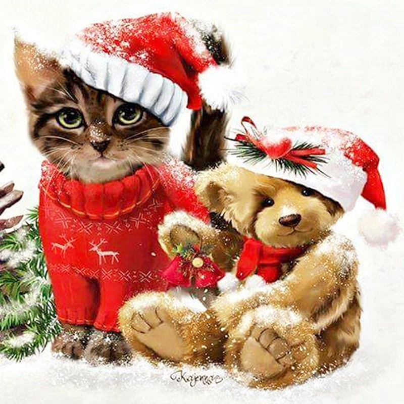Diy Full Diamond Painting Cross Stitch Christmas Kitten &amp Puppy kit Round Embroidery mosaic pattern kids Gifts | Дом и сад