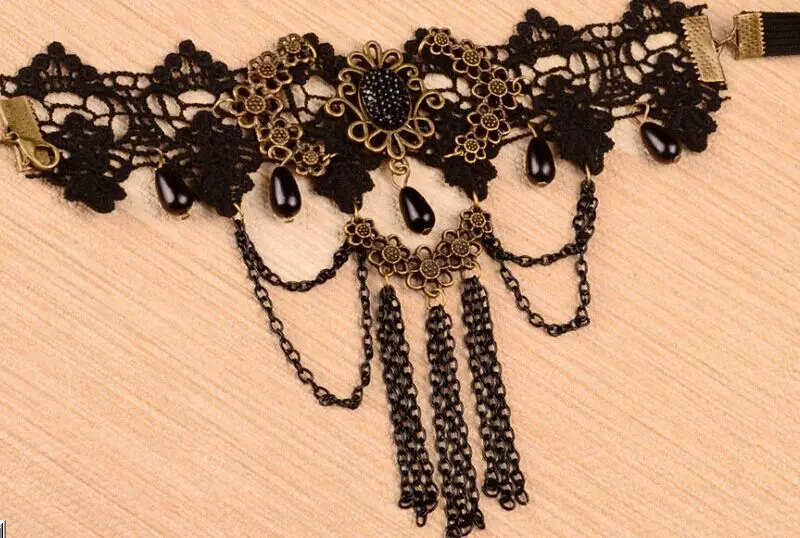 Kpop винтажное ювелирное изделие готический черный кружевной эластичный браслет с