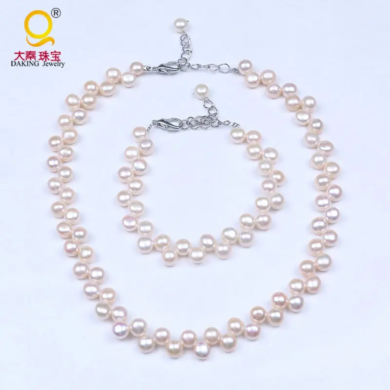 Комплект из колье и браслета с пресноводным жемчугом 7 8 мм|wedding pearl sets|pearl setset wedding |