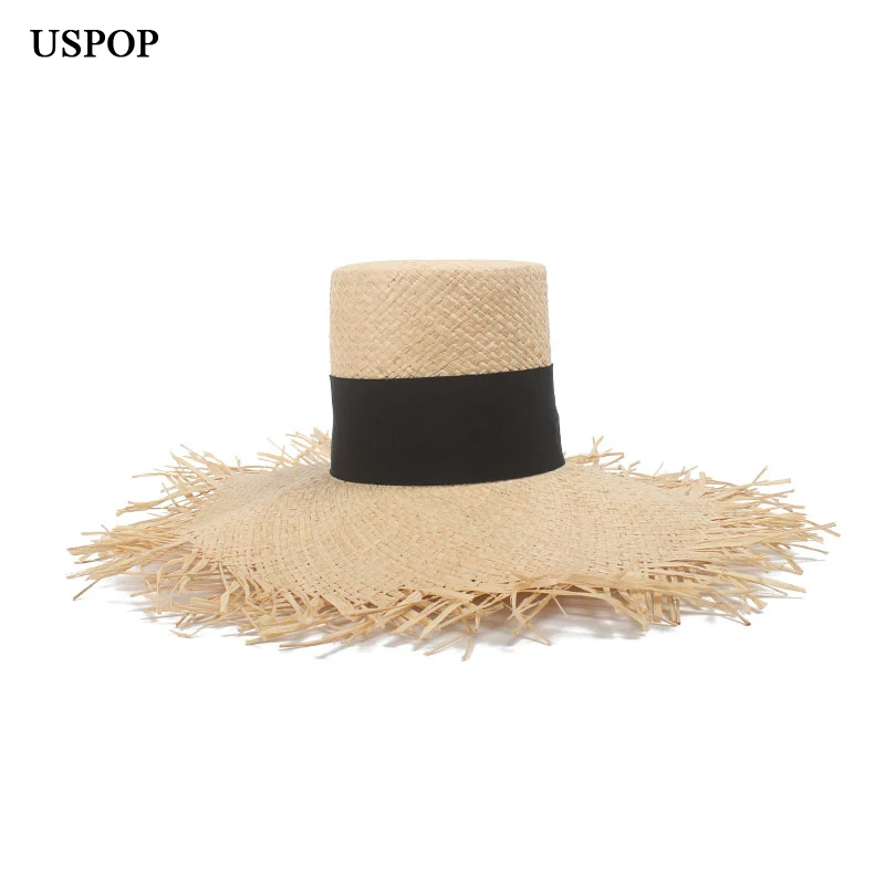 USPOP 2019 Новая модная высокая шляпа raffia широкая Женская черная лента шляпа|Женские