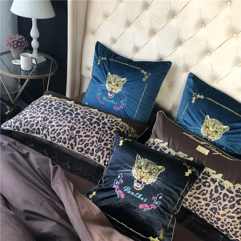 Модное леопардовое вышитое постельное белье из египетского хлопка набор