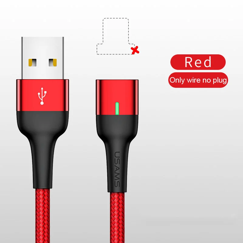 Red Wire no Plug Магнитный кабель для iPhone 6 7 8 X XR XS Max зарядный USB кабель, USAMS Магнитный телефонный кабель для iPhone провод для быстрой зарядки - Цвет: Red Wire no Plug