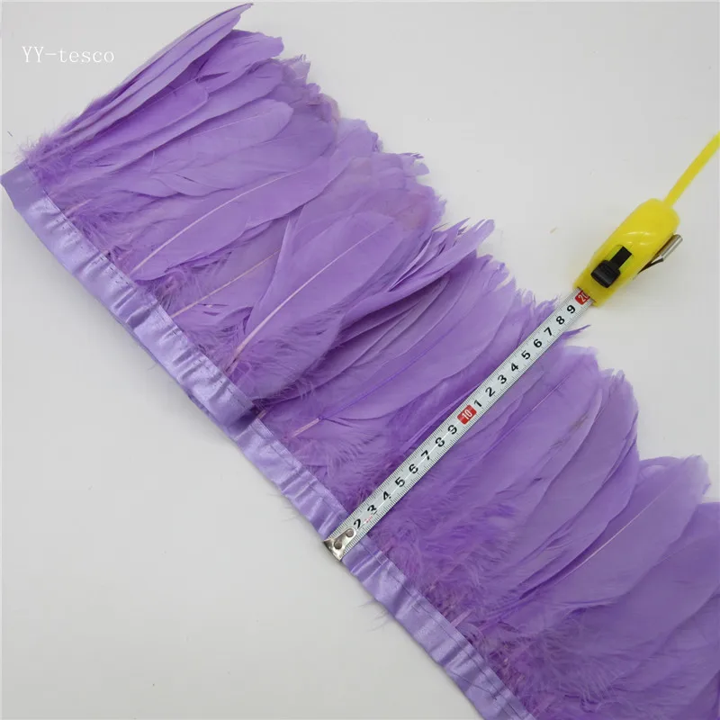 Light purple Черное украшение из гусиных перьев 10 м/лот окрашенное Настоящее гусиное перо ленты с бахромой для платья юбка Ткань Пояс декоративная одежда - Цвет: Light purple