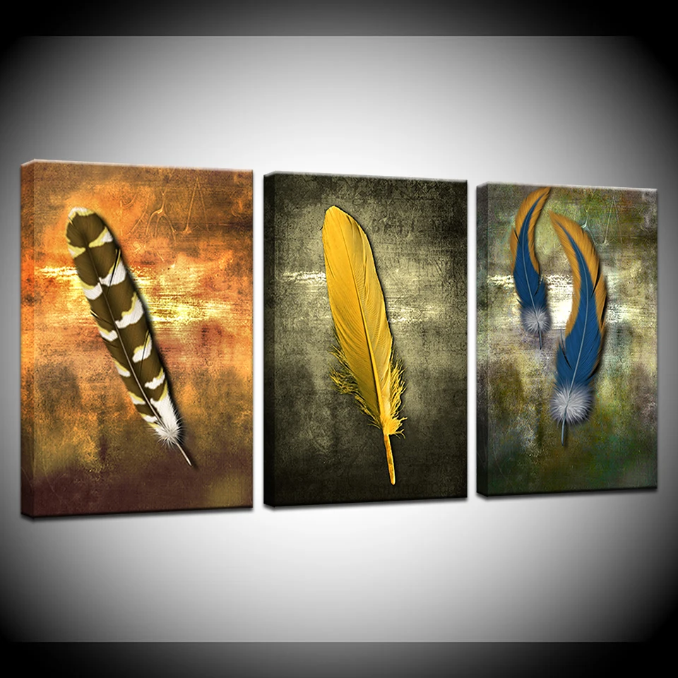 

Visual Art Decor Feather Abstract Painting Printed on Canvas Creative Canvas Printing Artwork Sitting Room Adornment 3 Panel