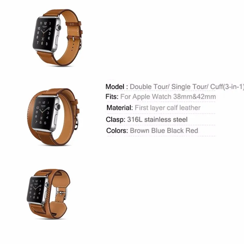 Ремешок из натуральной кожи для apple watch 4 5 44 мм 40 мм ремешок iwatch 42 мм 38 мм двойной тур Браслет apple watch 5 4 3 2 ремешок для часов