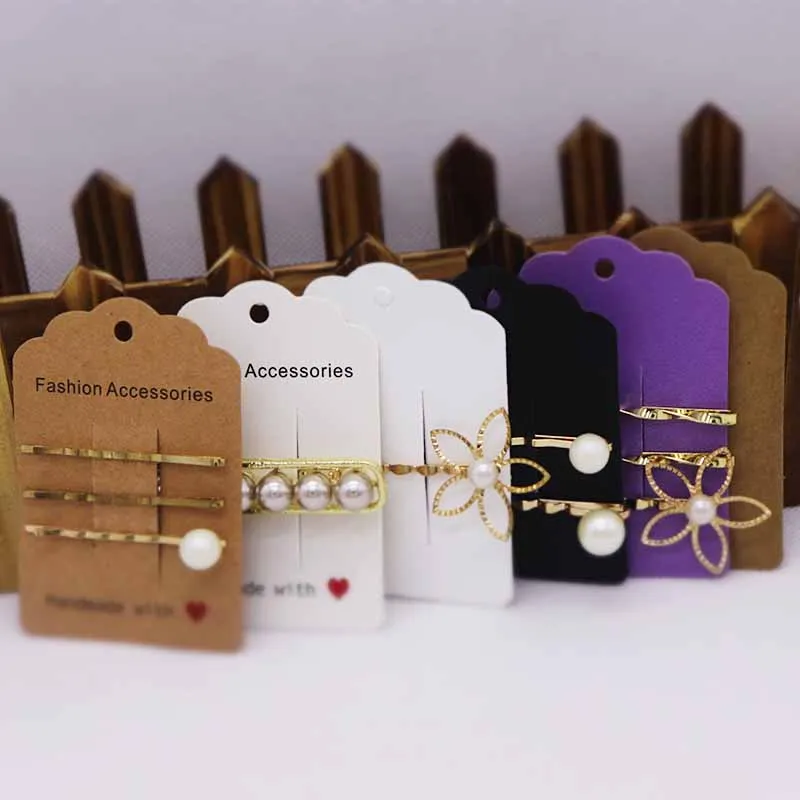 

50pcs Hair Clip Card 4 Colors Black/White/Kraft/Purple Jewelry Paperboard Newest Design Hot Selling Custom Logo Need Pay Extra