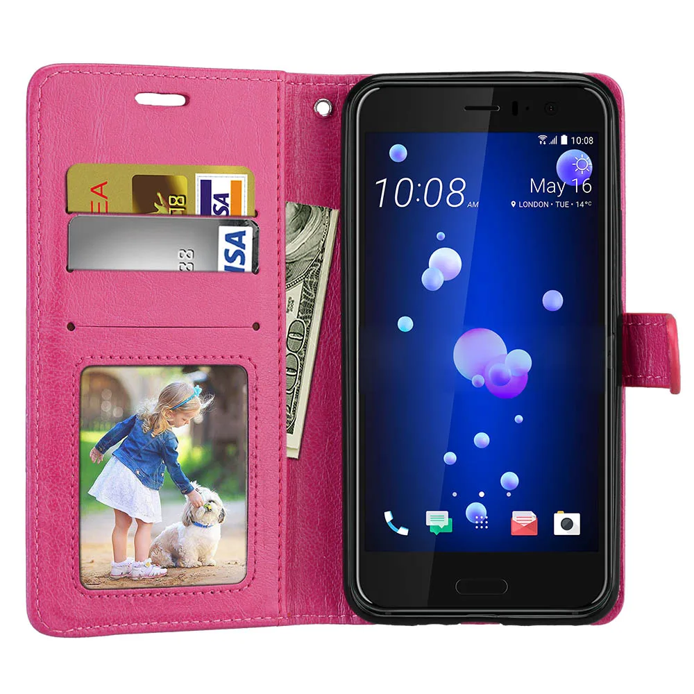 Роскошный ударопрочный чехол-кошелек с подставкой и 3 отделениями для карт HTC U Play