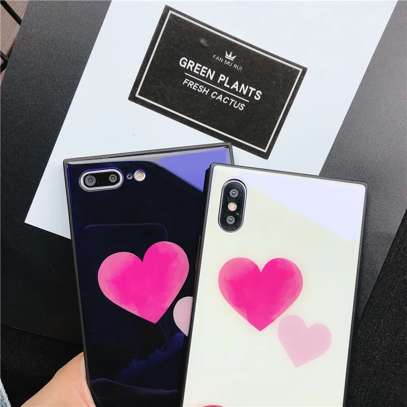 Fashion Love Blue Glass Case Coque for iPhone 7 7Plus Back Cover Apple iPhone7 6 6s 8 Plus X Phone Cases Funda |