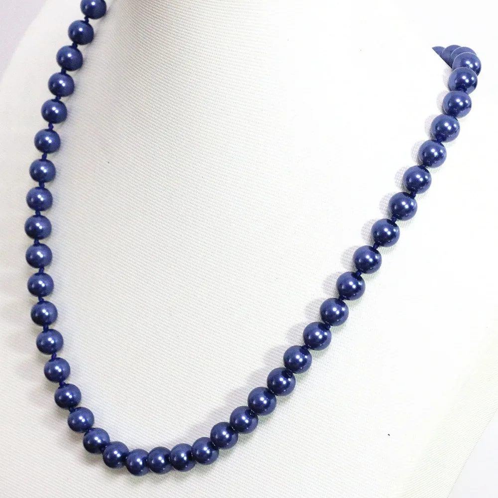 New dark blue south sea shell simulated-pearl fashion round beads 8 10 12 14mm elegant women chain necklace jewelry 18inch B1497 | Украшения