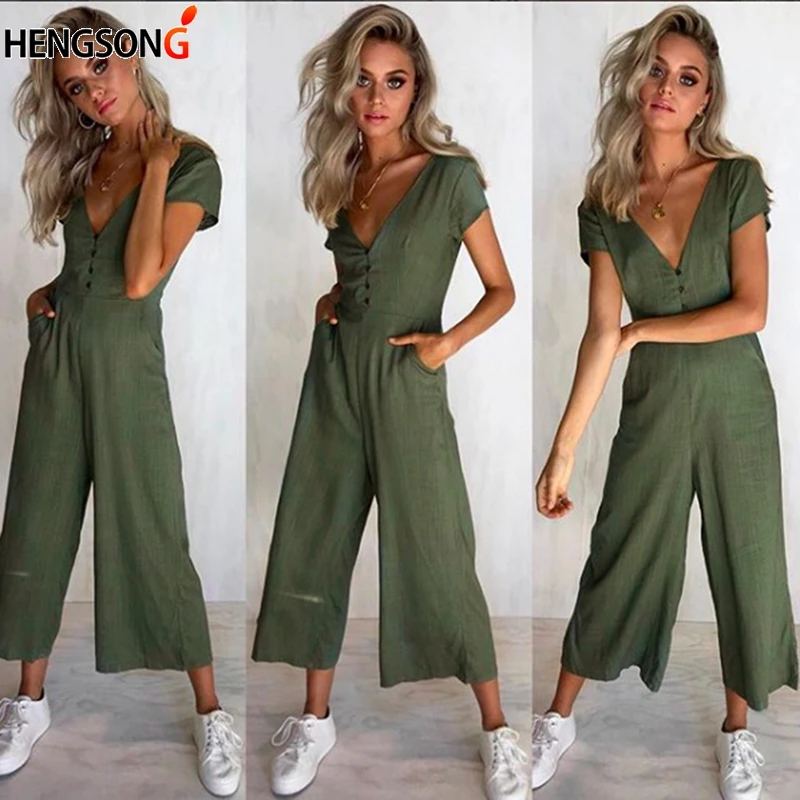 Свободные брюки повседневные женские длинные Jumpsuit2018 летний комбинезон с