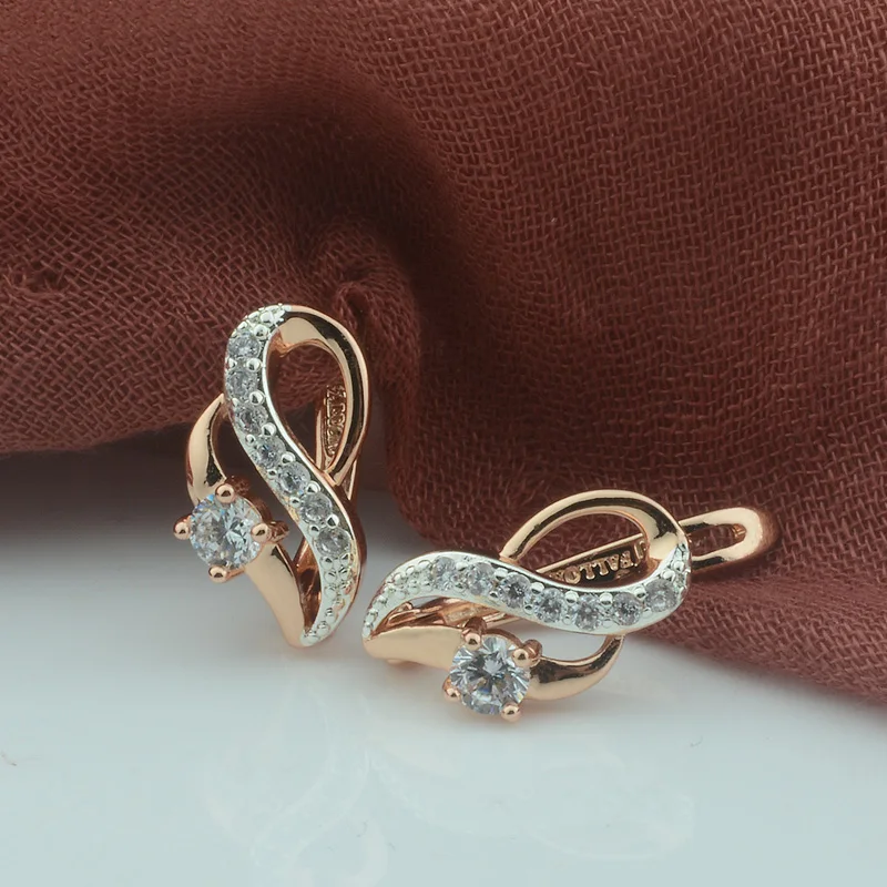 Женские серьги подвески с бантом и кристаллами FJ 2 цвета белого золота 585