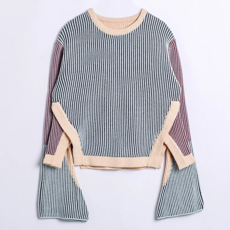 TWOTWINSTYLE осенний хит цвета свитер для женщин круглый вырез расклешенный рукав