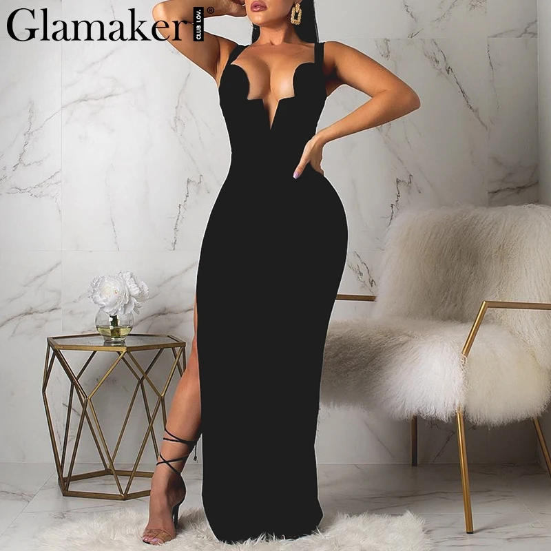 Женское облегающее Клубное платье Glamaker Черный Длинный Облегающий сарафан с
