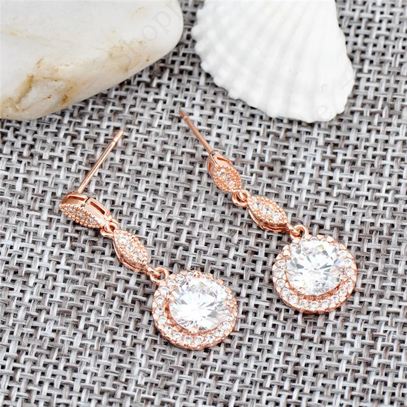 Женские Висячие серьги 10KT круглые из розового золота с блестящим белым камнем