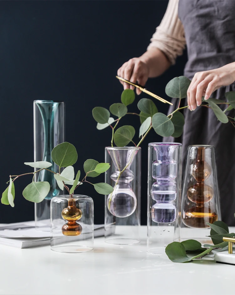 Creative Nordic color glass Flower vase Flower arrangement Hydroponics Transparent Crafts Household desktop Decoration ornament