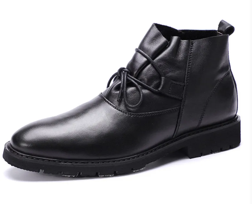 

Men High Top Leather Soft Leather Ankle Boots Black Men Genuine Leather Pointed Toes Casual Leather Short Boots