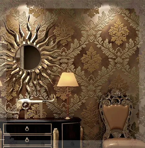 Environmental non-woven wallpaper background TV living room bedroom gold Damascus 3D three-dimensional relief wallpape | Обустройство