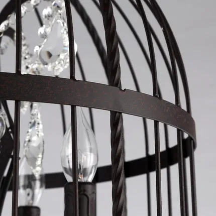 저렴한 농촌 목가적 인 스타일 로프트 펜던트 조명 새장 빈티지 펜던트 램프 크리 에이 티브 크리스탈 펜던트 라이트 바 아트 데코 조명