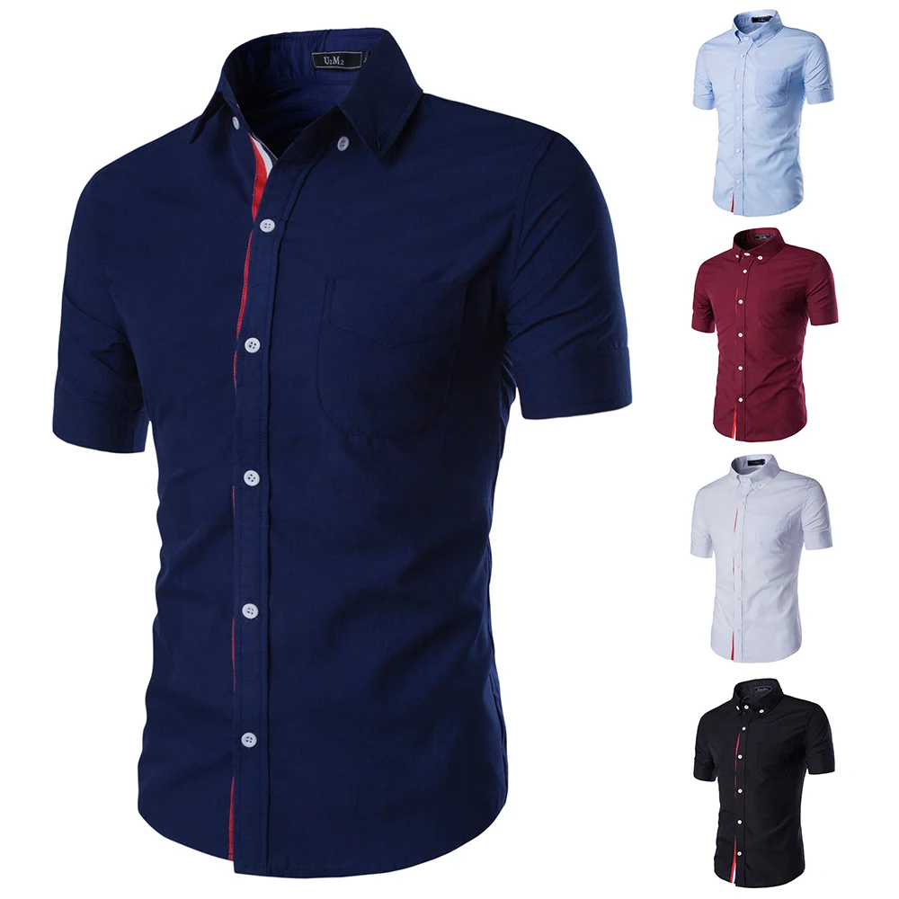 Новинка 2017 летние мужские рубашки с коротким рукавом облегающие Camisa Masculina