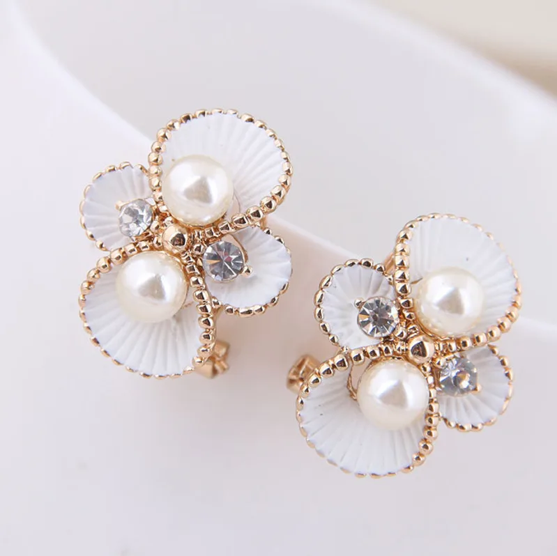 2019 New Trend Hot Sale Jewelry Korea Fashion Pearl Crystal Four Leaves Rose Stud Earrings Zircon | Украшения и аксессуары